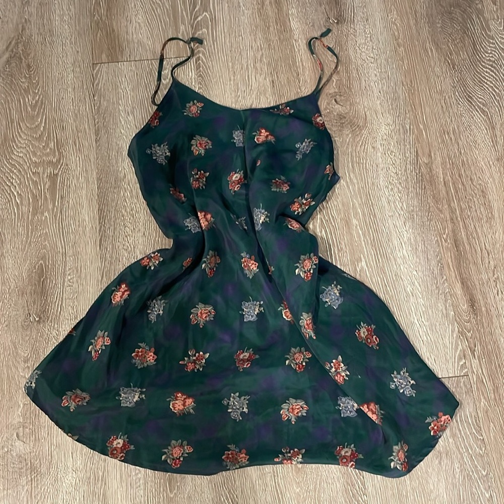 Vintage Dark Green Floral Babydoll Dress